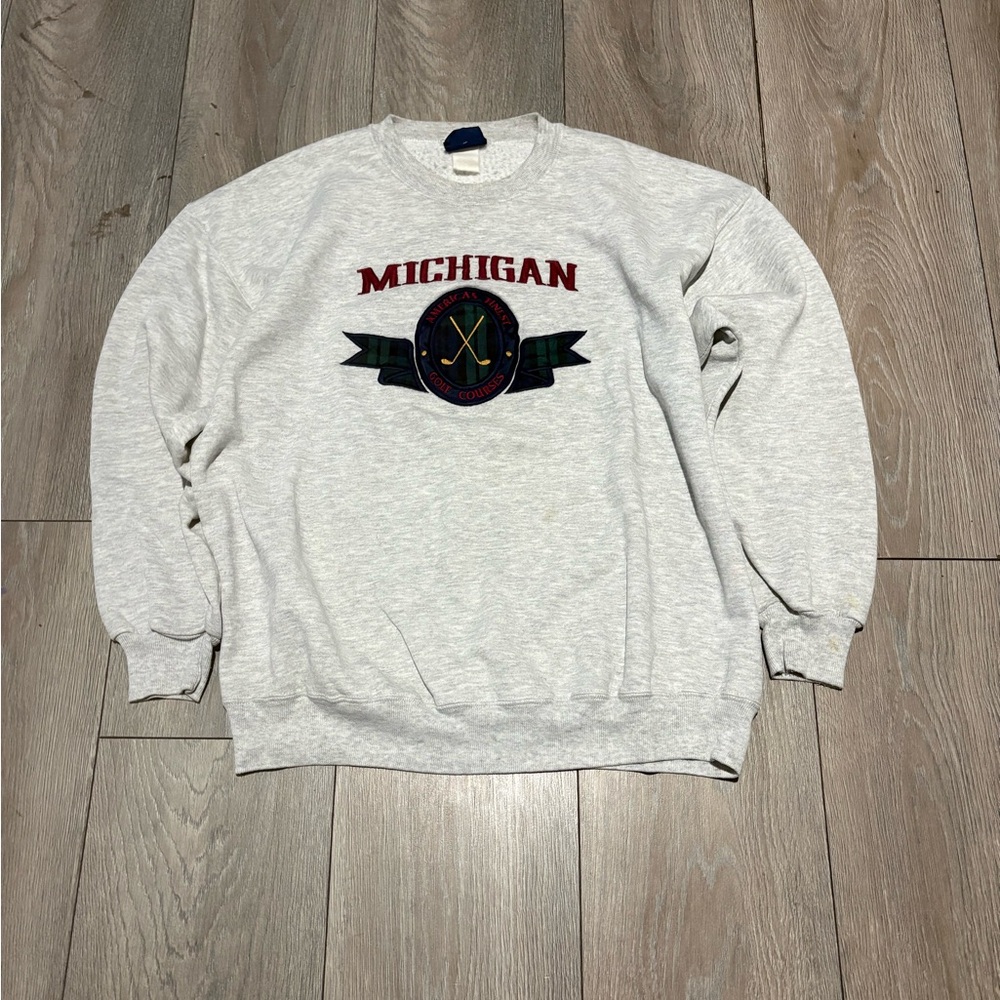 Men’s American Vintage 90s Embroidered Golf Crew Neck Gray Size XL Longsleeve